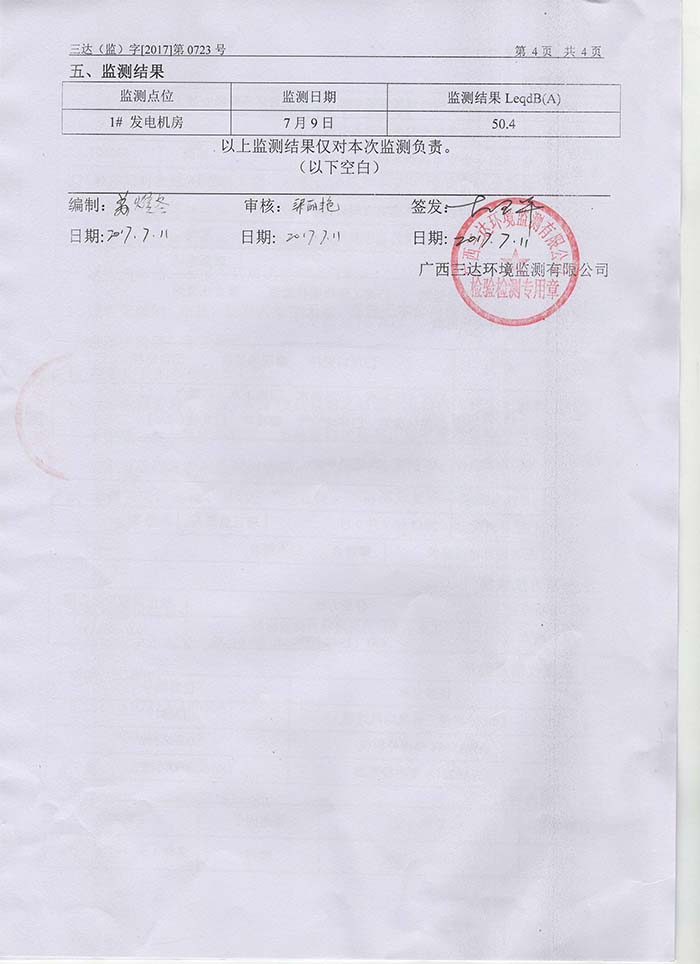 凤江绿缘发电机房噪声监测报告